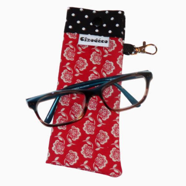 Image sur Étui à lunettes - Rouge Fleuri