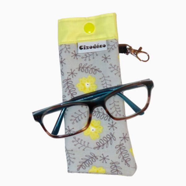 Image sur Étui à lunettes - Fleurs Jaune/Gris