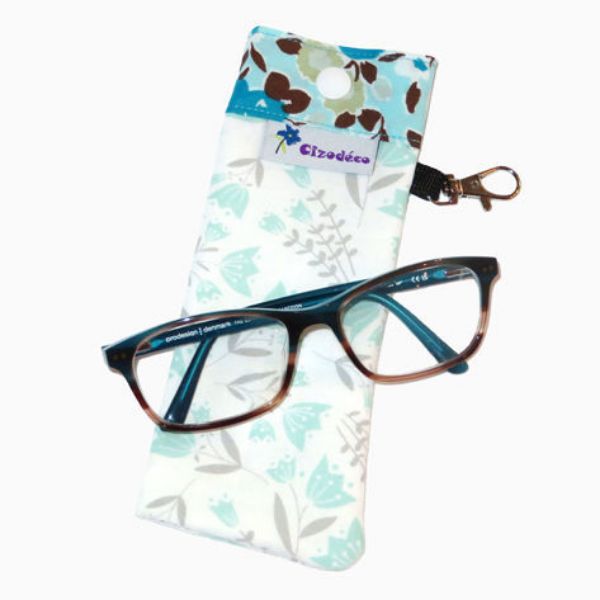 Image sur Étui à lunettes - Flowers Teal