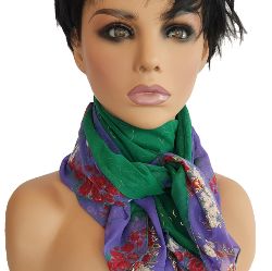 Image de Foulard Mode - Floral métallique OR sur vert