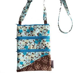 Image de Sac à bandoulière - Turquoise et brun floral (3 pochettes)