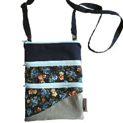 Image de Sac à bandoulière - Marine floral (3 pochettes)