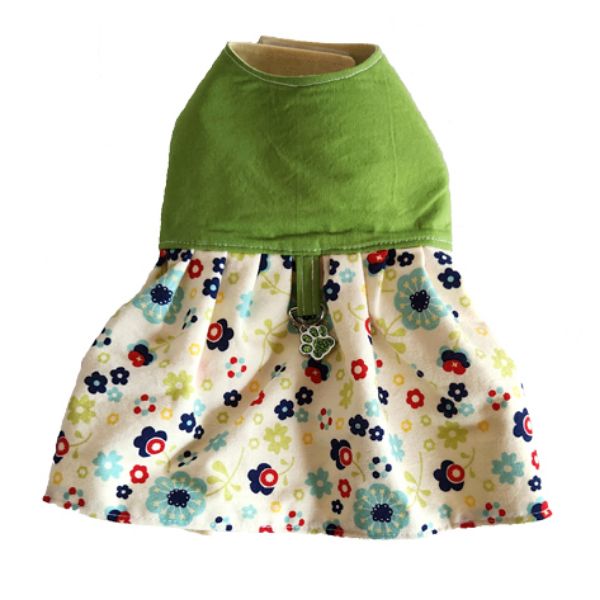 Image sur Robe Canine - Vert et floral (XXS)